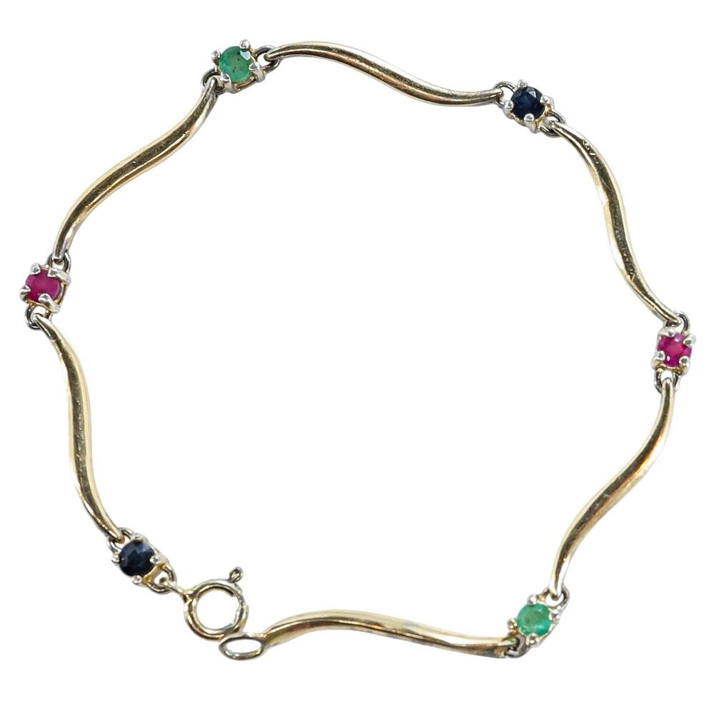 Ross Simons Multistone Wavy Link Bracelet 925 Gold Plated Sterling Silver
